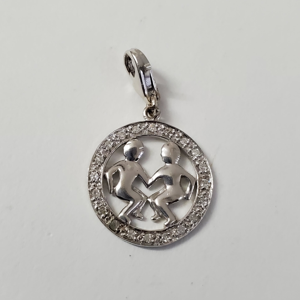 14K White Gold Diamond Zodiac Gemini Charm: Radiance Meets Elegance